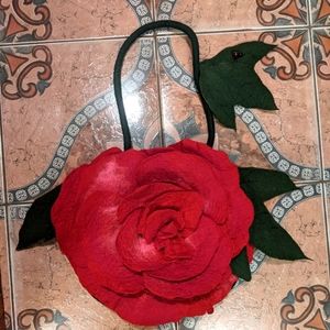 Felt large rose purse with little bug